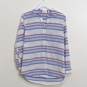 J. Crew Factory White And Blue Size Small Striped Blouse